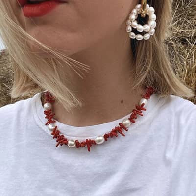 Waterproof Natural Stone Pearl Necklace Handmade Beaded Stainless Steel detail 5