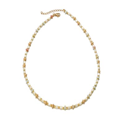 Beaded Necklace Natural Stone Shell Waterproof Titanium Steel Gold PVD Coated detail 1
