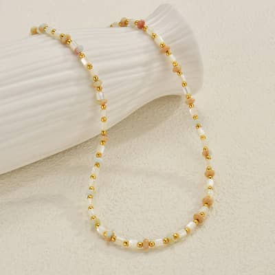 Beaded Necklace Natural Stone Shell Waterproof Titanium Steel Gold PVD Coated detail 3