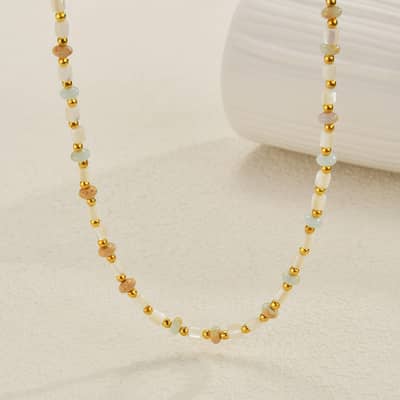 Beaded Necklace Natural Stone Shell Waterproof Titanium Steel Gold PVD Coated detail 5