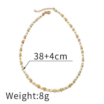 Beaded Necklace Natural Stone Shell Waterproof Titanium Steel Gold PVD Coated detail 6