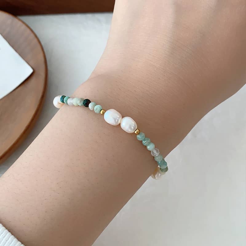Bohemian Natural Stone Handmade Beaded Stainless Steel Pearl Bracelet - main