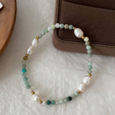 Bohemian Natural Stone Handmade Beaded Stainless Steel Pearl Bracelet detail 2