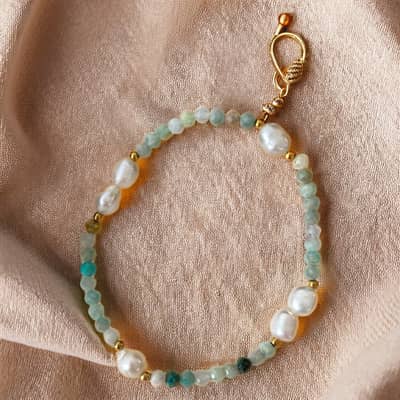 Bohemian Natural Stone Handmade Beaded Stainless Steel Pearl Bracelet detail 3