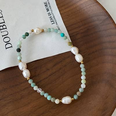 Bohemian Natural Stone Handmade Beaded Stainless Steel Pearl Bracelet detail 5