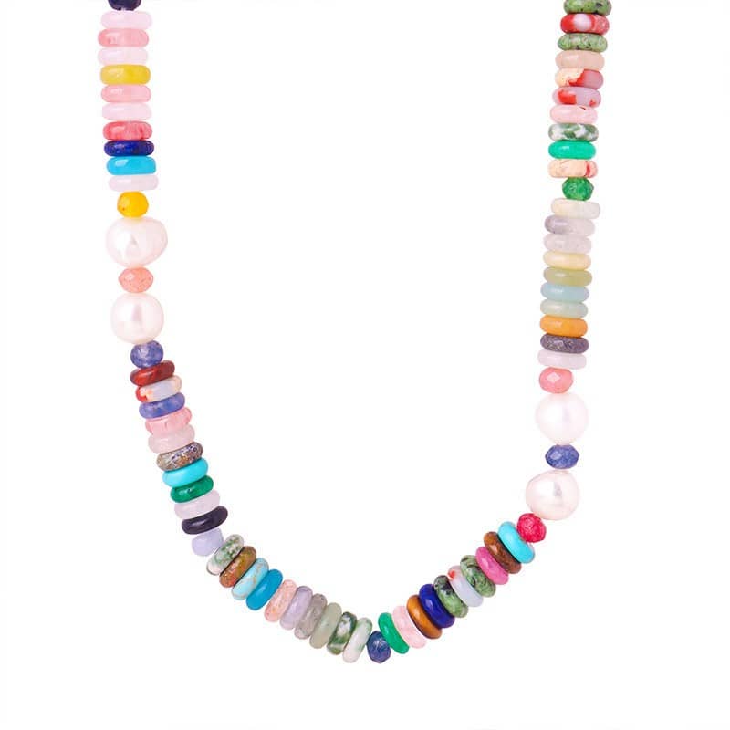Natural Stone Pearl Necklace Handmade Beaded Stainless Steel - main