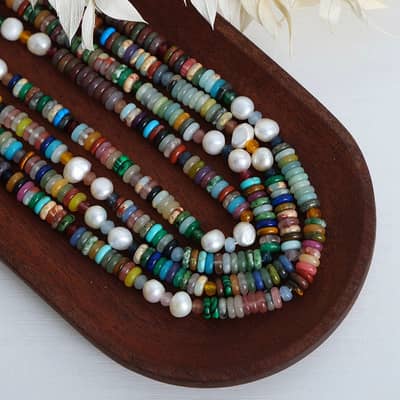 Natural Stone Pearl Necklace Handmade Beaded Stainless Steel detail 2