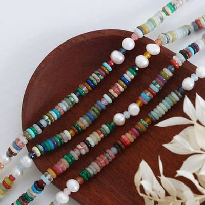 Natural Stone Pearl Necklace Handmade Beaded Stainless Steel detail 3