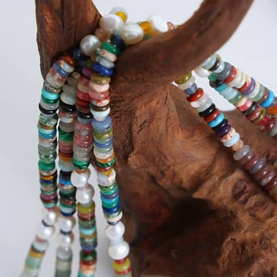 Natural Stone Pearl Necklace Handmade Beaded Stainless Steel detail 4