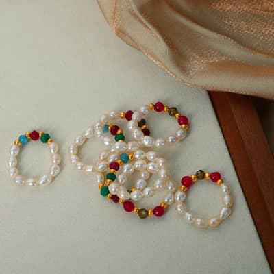 Elegant Natural Stone Pearl Ring With 18K Gold Plated PVD Coated Stainless Steel Beads detail 4