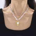 Oval Pearl Pendant Beads Necklace Waterproof Titanium Steel Crystal Stone Handmade Party Gift 4