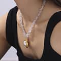 Oval Pearl Pendant Beads Necklace Waterproof Titanium Steel Crystal Stone Handmade Party Gift 5