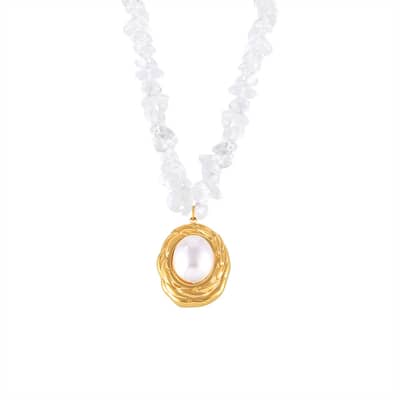 Oval Pearl Pendant Beads Necklace Waterproof Titanium Steel Crystal Stone Handmade Party Gift detail 6