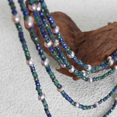 Retro Style Lapis Lazuli Colored Freshwater Pearl Beaded Necklace Handcrafted detail 1