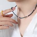 Retro Style Lapis Lazuli Colored Freshwater Pearl Beaded Necklace Handcrafted 4