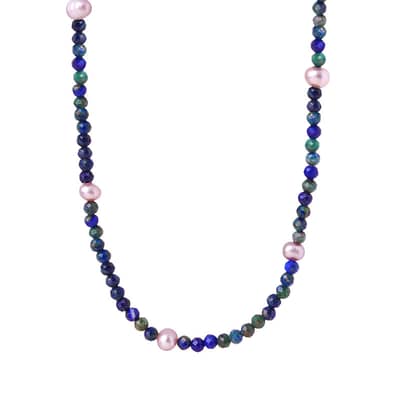 Retro Style Lapis Lazuli Colored Freshwater Pearl Beaded Necklace Handcrafted detail 5