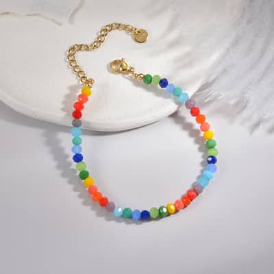 Beaded Necklace Bracelet Set Colorful Stone Beads Stretch Bracelet Waterproof detail 2