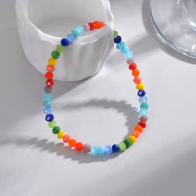 Beaded Necklace Bracelet Set Colorful Stone Beads Stretch Bracelet Waterproof detail 3