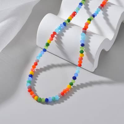 Beaded Necklace Bracelet Set Colorful Stone Beads Stretch Bracelet Waterproof detail 4