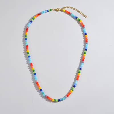Beaded Necklace Bracelet Set Colorful Stone Beads Stretch Bracelet Waterproof detail 5