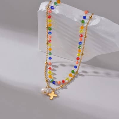 Beaded Necklace Colorful Beads Waterproof Titanium Steel Freshwater Pearl New Style detail 2