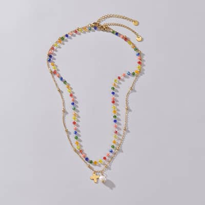 Beaded Necklace Colorful Beads Waterproof Titanium Steel Freshwater Pearl New Style detail 3