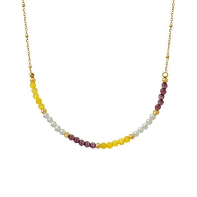Natural Stone Handmade Beaded Necklace 18K PVD Coated Stainless Steel Pearl detail 1
