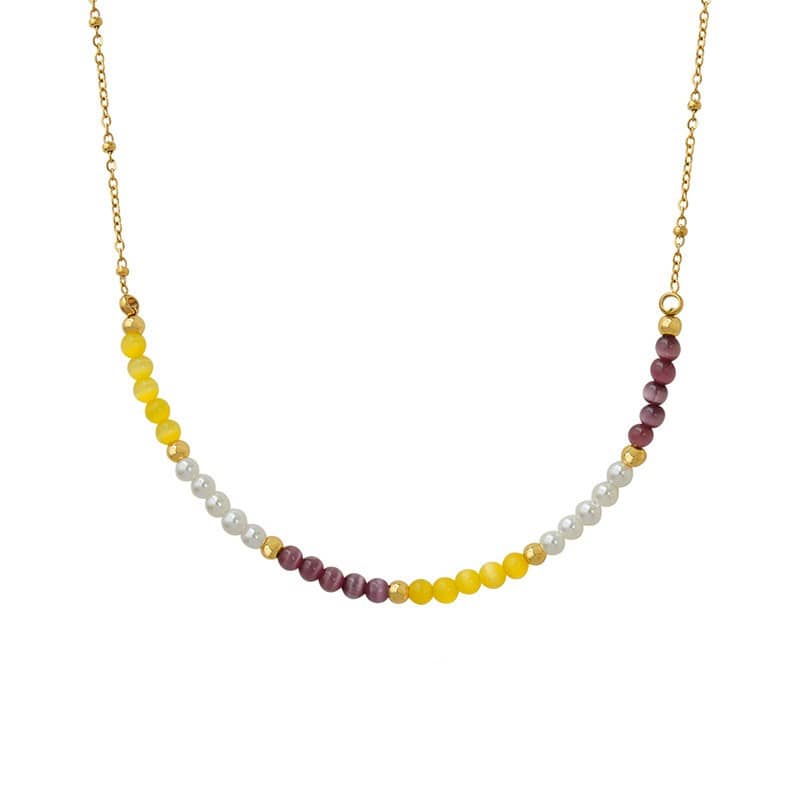Natural Stone Handmade Beaded Necklace 18K PVD Coated Stainless Steel Pearl - main