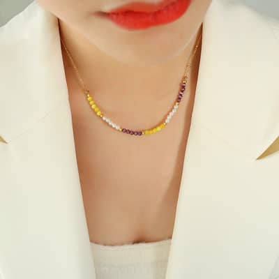 Natural Stone Handmade Beaded Necklace 18K PVD Coated Stainless Steel Pearl detail 5