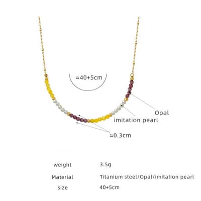 Natural Stone Handmade Beaded Necklace 18K PVD Coated Stainless Steel Pearl detail 6