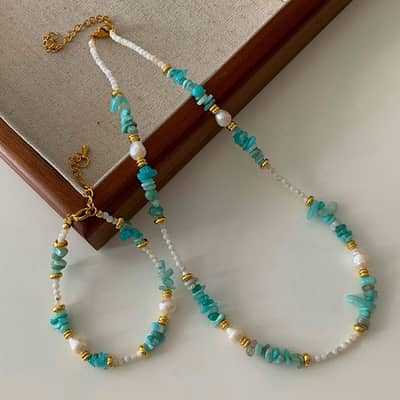 Natural Stone Handmade Beaded Stainless Steel Necklace Pearl detail 3