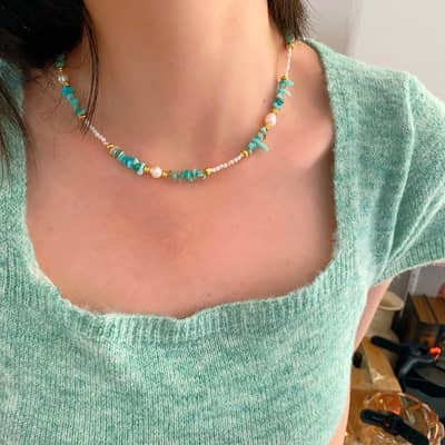 Natural Stone Handmade Beaded Stainless Steel Necklace Pearl detail 6