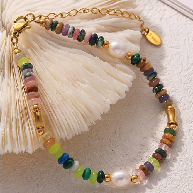 Handmade Jewelry Set Bohemian Style Freshwater Pearl Natural Stone Beads Necklace Bracelet - main