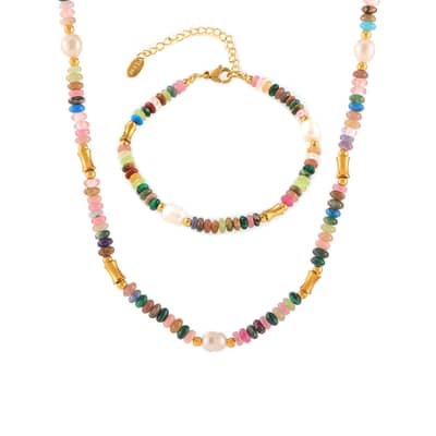 Handmade Jewelry Set Bohemian Style Freshwater Pearl Natural Stone Beads Necklace Bracelet detail 3