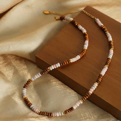 Ins Style Natural Stone Beads Necklace Handmade Design Stainless Steel detail 4