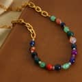 Geometric Natural Stone Stainless Steel Necklace Handmade Beaded 18K PVD Coated 4