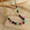 Geometric Natural Stone Stainless Steel Necklace Handmade Beaded 18K PVD Coated 5