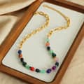 Geometric Natural Stone Stainless Steel Necklace Handmade Beaded 18K PVD Coated 6