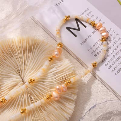 Natural Freshwater Pearl Stainless Steel Necklace Handmade Beaded Natural Stone detail 2