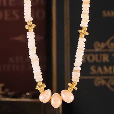 Natural Freshwater Pearl Stainless Steel Necklace Handmade Beaded Natural Stone detail 3