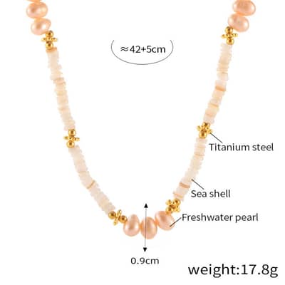 Natural Freshwater Pearl Stainless Steel Necklace Handmade Beaded Natural Stone detail 6
