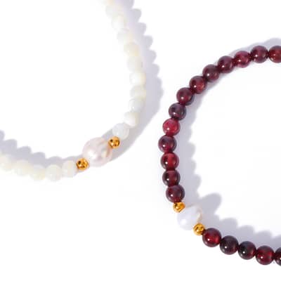 Natural Stone Handmade Beaded Stainless Steel Pearl Bracelet, 18K Waterproof detail 1