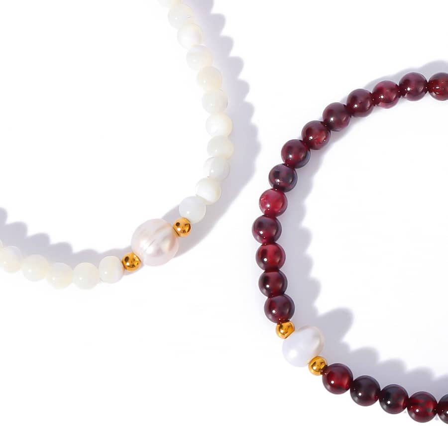 Natural Stone Handmade Beaded Stainless Steel Pearl Bracelet, 18K Waterproof - main