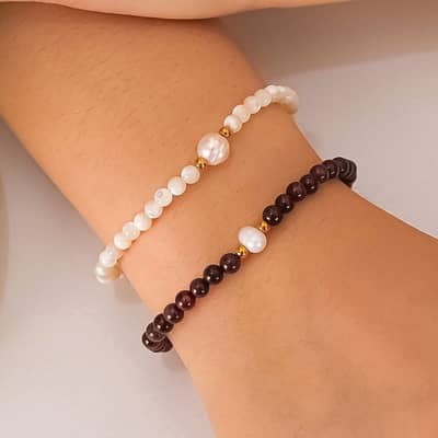 Natural Stone Handmade Beaded Stainless Steel Pearl Bracelet, 18K Waterproof detail 4