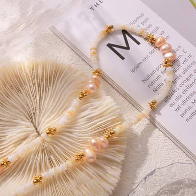 New Style Beaded Necklace Freshwater Pearl Waterproof Titanium Steel Shell Beads detail 4