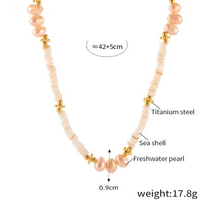 New Style Beaded Necklace Freshwater Pearl Waterproof Titanium Steel Shell Beads detail 6