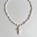 Creative Cross Pearl Necklace Baroque Pearl Stainless Steel Beads Pendant Party Gift 2