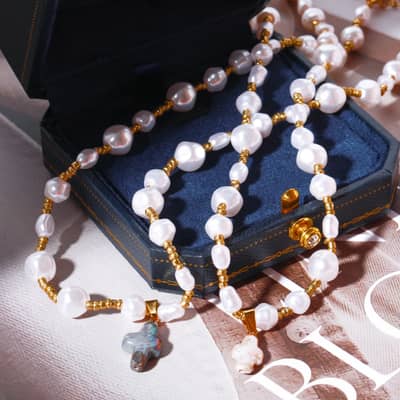 Creative Cross Pearl Necklace Baroque Pearl Stainless Steel Beads Pendant Party Gift detail 6
