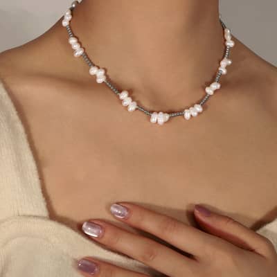 Beaded Necklace Waterproof Titanium Steel Freshwater Pearl New Style detail 4