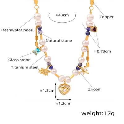 Beaded Necklace Waterproof Titanium Steel Freshwater Pearl Heart Charm New Style detail 5